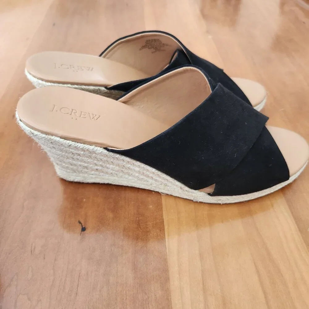 J. Crew Crisscross Mule Espadrille‎ Wedges Black Slide Sandals BH223 Size 11 NEW